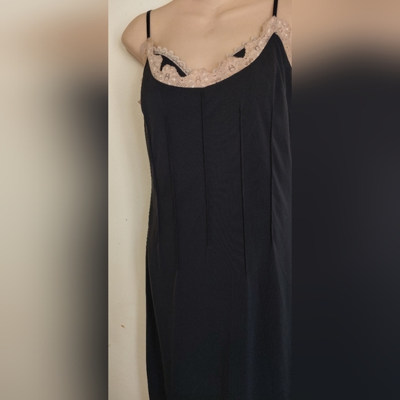 Vintage Fredericks of Hollywood Black Slip Negligee Dress LACE UP BACK Large - Picture 5 of 16